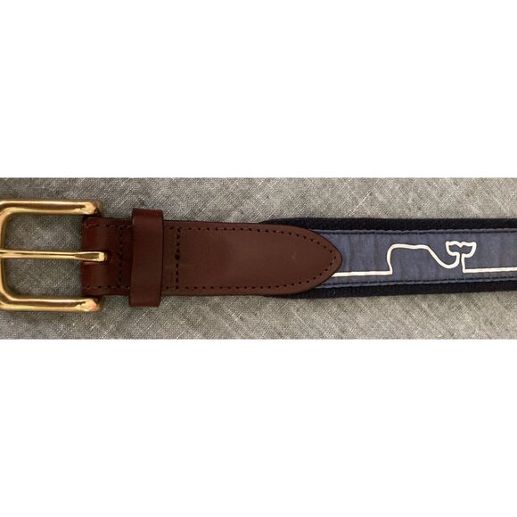 Vineyard Vines Shep Ian Blue Whales Brown Leather Reversible Sports Belt 30 - Picture 2 of 8